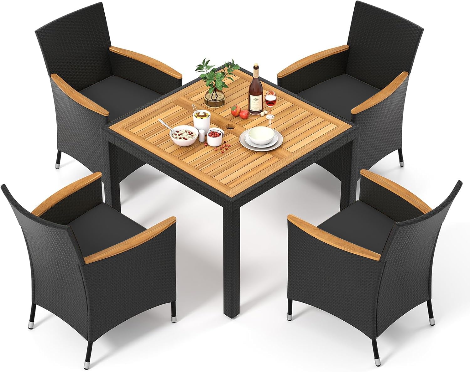 Tangkula 5 Pieces Patio Dining Table Set for 4 with Umbrella Hole